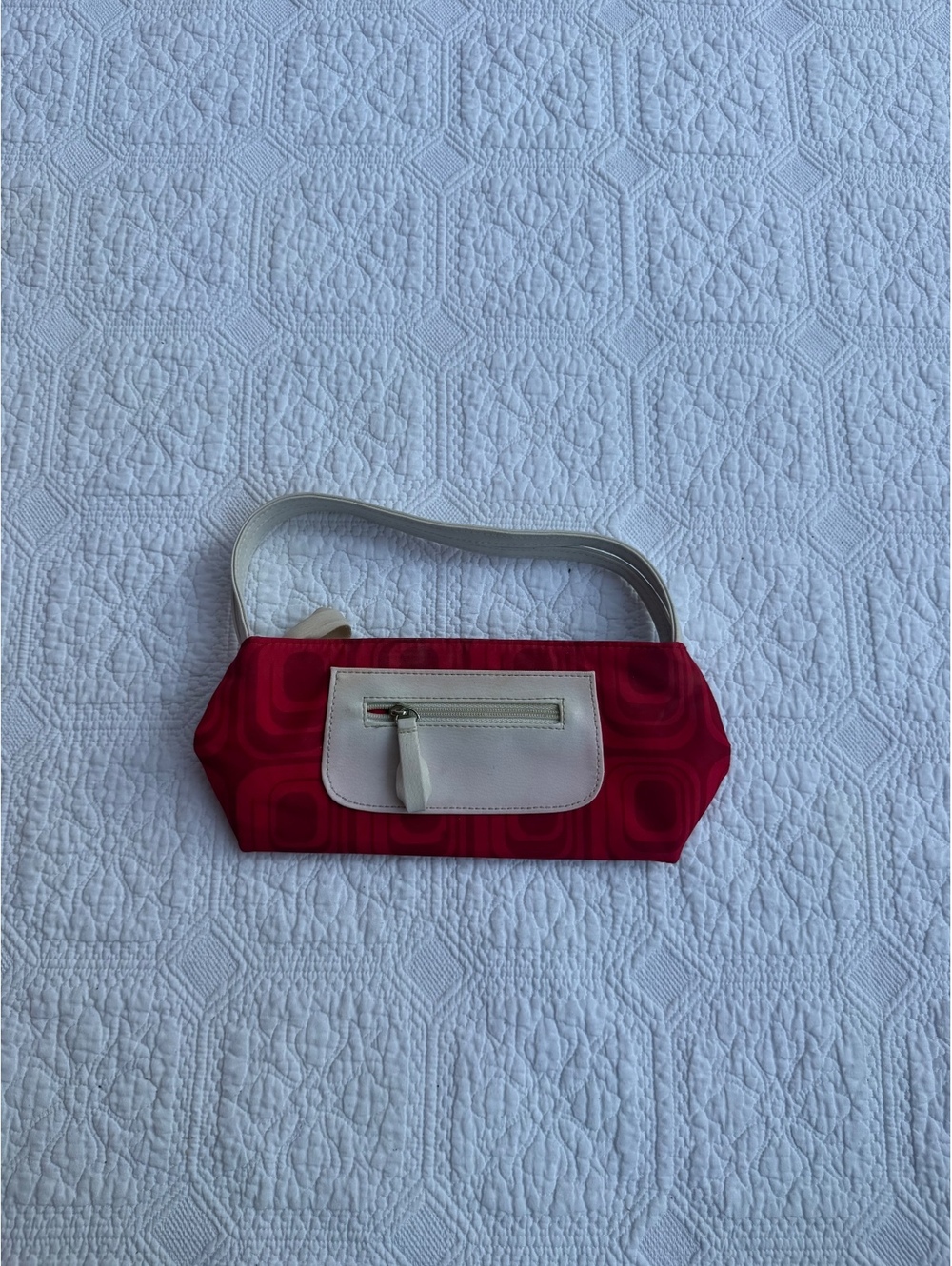 Estee Lauder Red and White Small Shoulder Bag with Front Zipper Pocket
